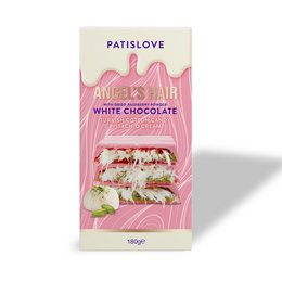 White chocolate bar with dried raspberry powder, a sweet and fruity treat.