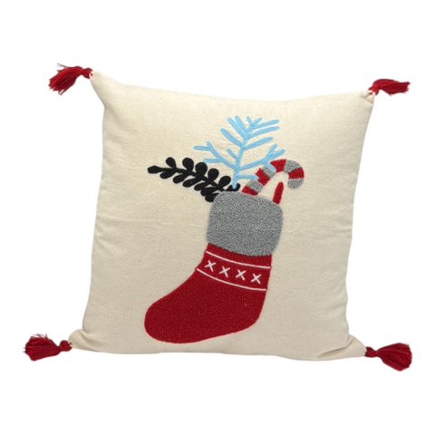 Decorative pillow with punch embroidery - Christmas - Christmas sock - 43 x 43cm
