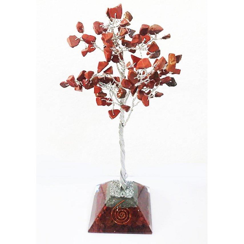 Edelsteinbaum mit rotem Jaspis Orgone Pyramide Basis 100 Perlen