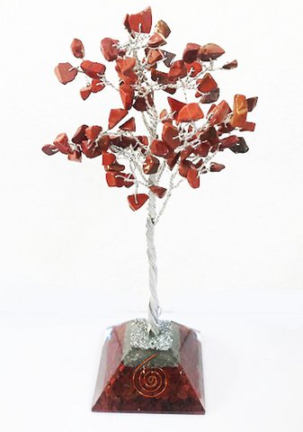Edelsteinbaum mit rotem Jaspis Orgone Pyramide Basis 100 Perlen