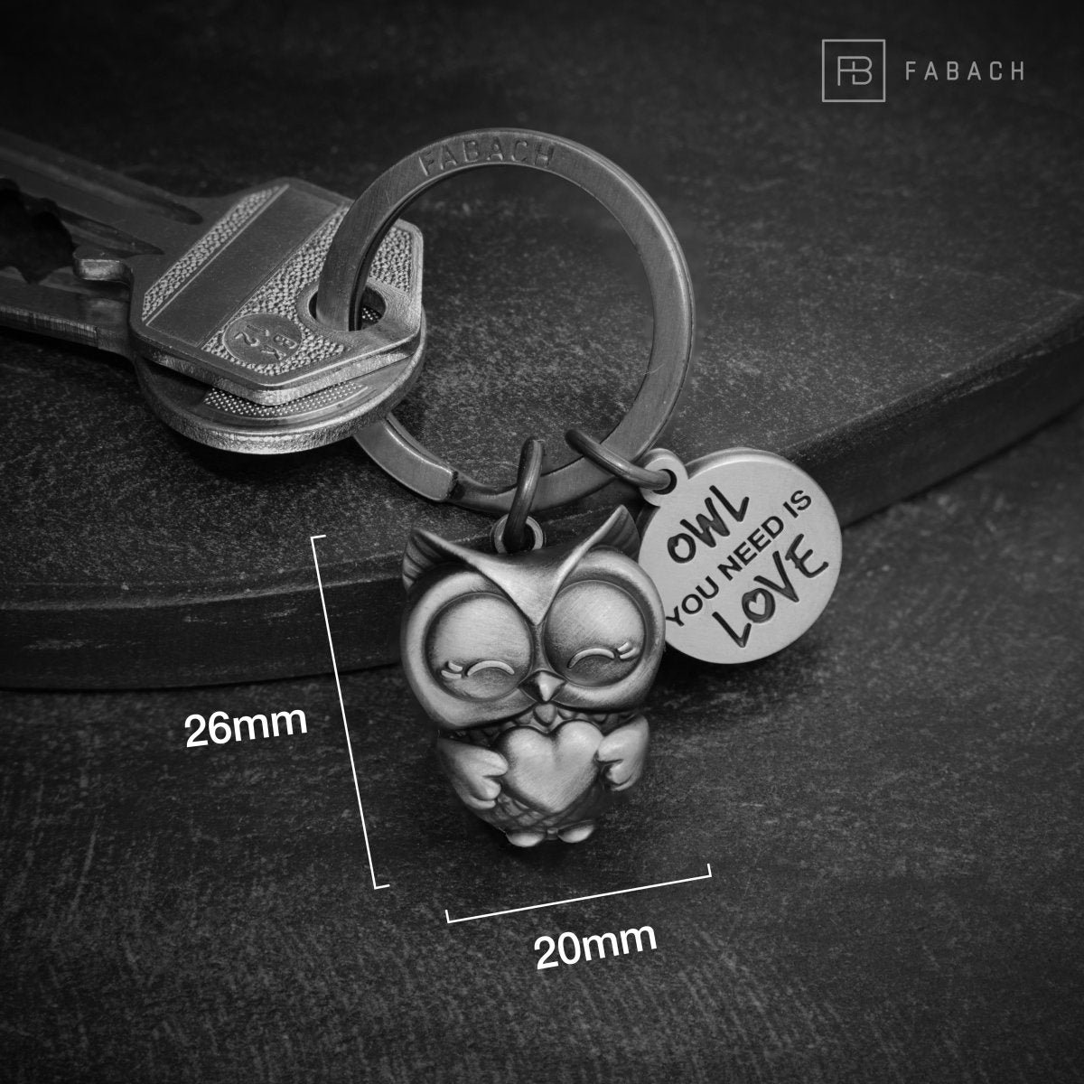 "Owl you need is Love" uil sleutelhanger Uiltje met hart en gravure - lieve uil geluksbrenger