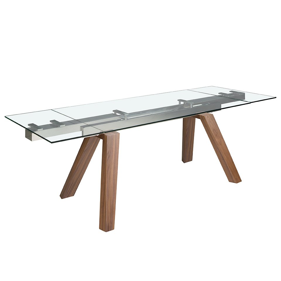 Extendable rectangular tempered glass dining table 1123