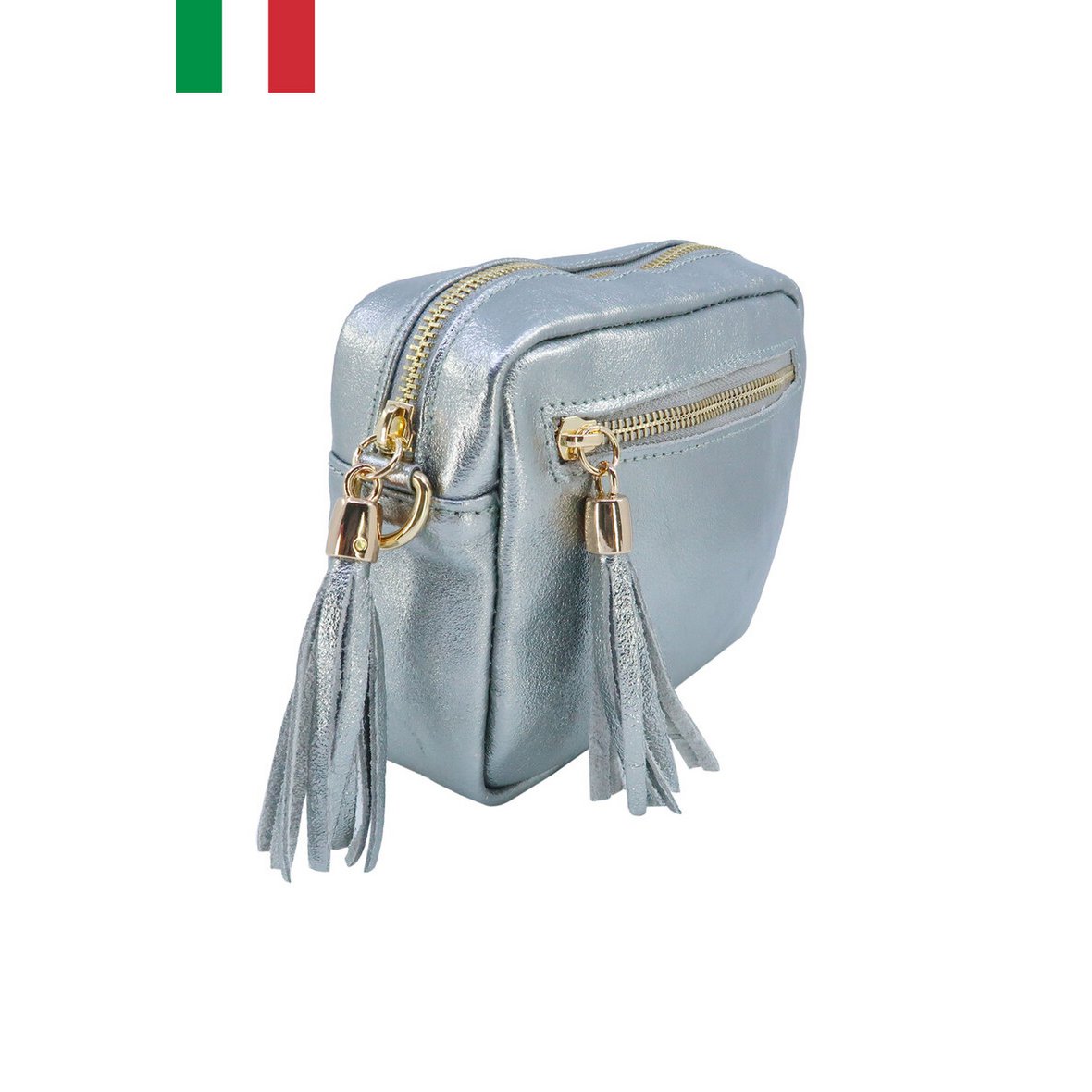 Iriserende leren schoudertas met metalen sluiting Made in Italy
