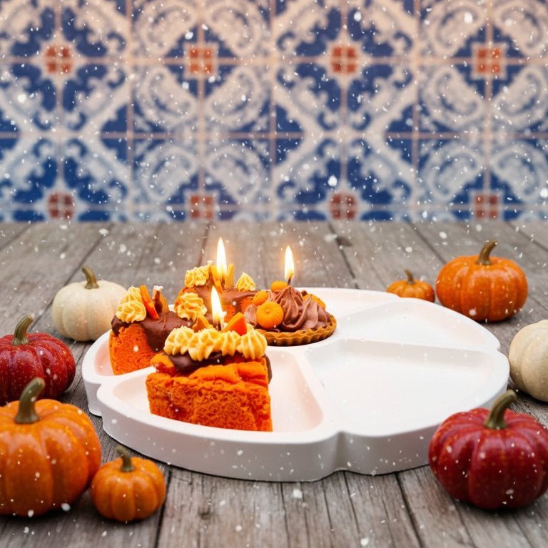 LAVURI Pittige Pompoen Dessertkaarsentaartset – 6 + 1