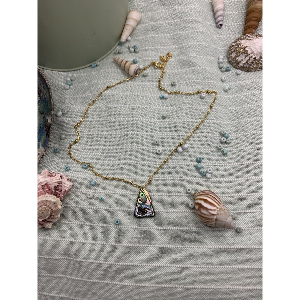 Collar de conchas | Paua/Abalone 40 cm oro acero inoxidable playa océano joyería hecha a mano