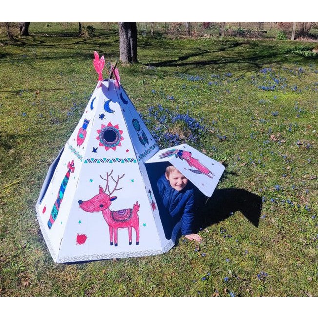 Cardboard Playhouse para niños, carpa de tipi, bricolaje, para construcción y coloración, 3+