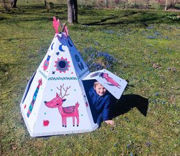 Pap playhouse til børn, teepee -telt, DIY, til konstruktion og farvelægning, 3+