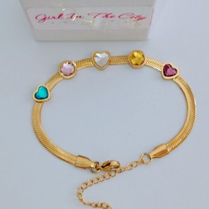Rose Gold Snake Mesh Bracelet in 316L Stainless Steel and Multicolored Crystals Adjustable