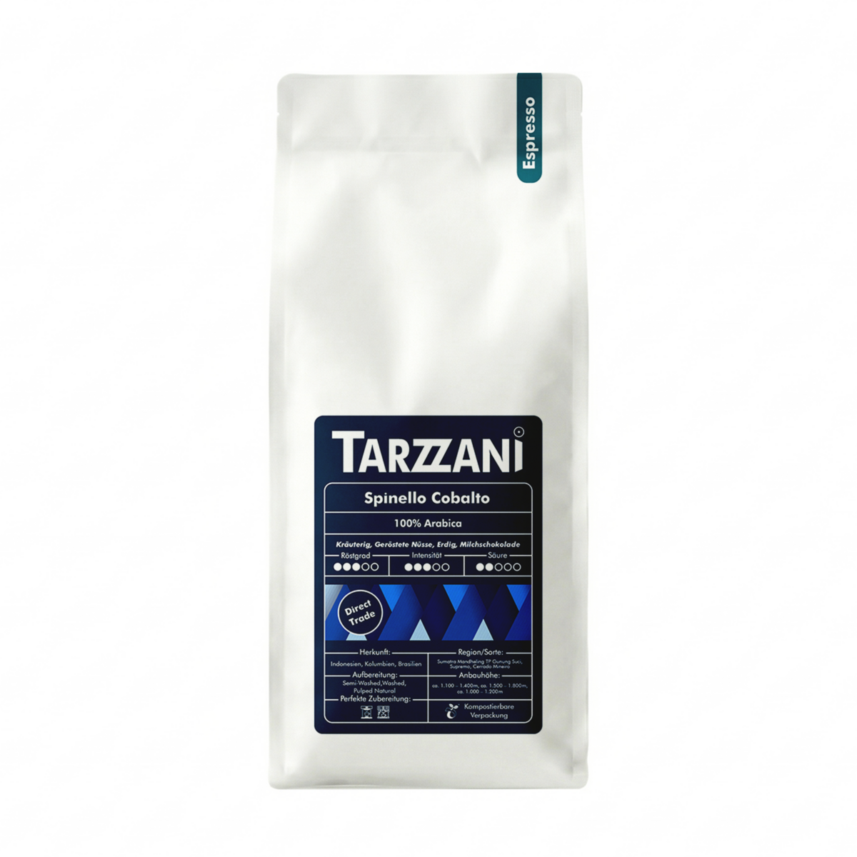 Ziarna espresso Spinello Cobalto, 100% ziaren kawy Arabica, obniżona zawartość kofeiny