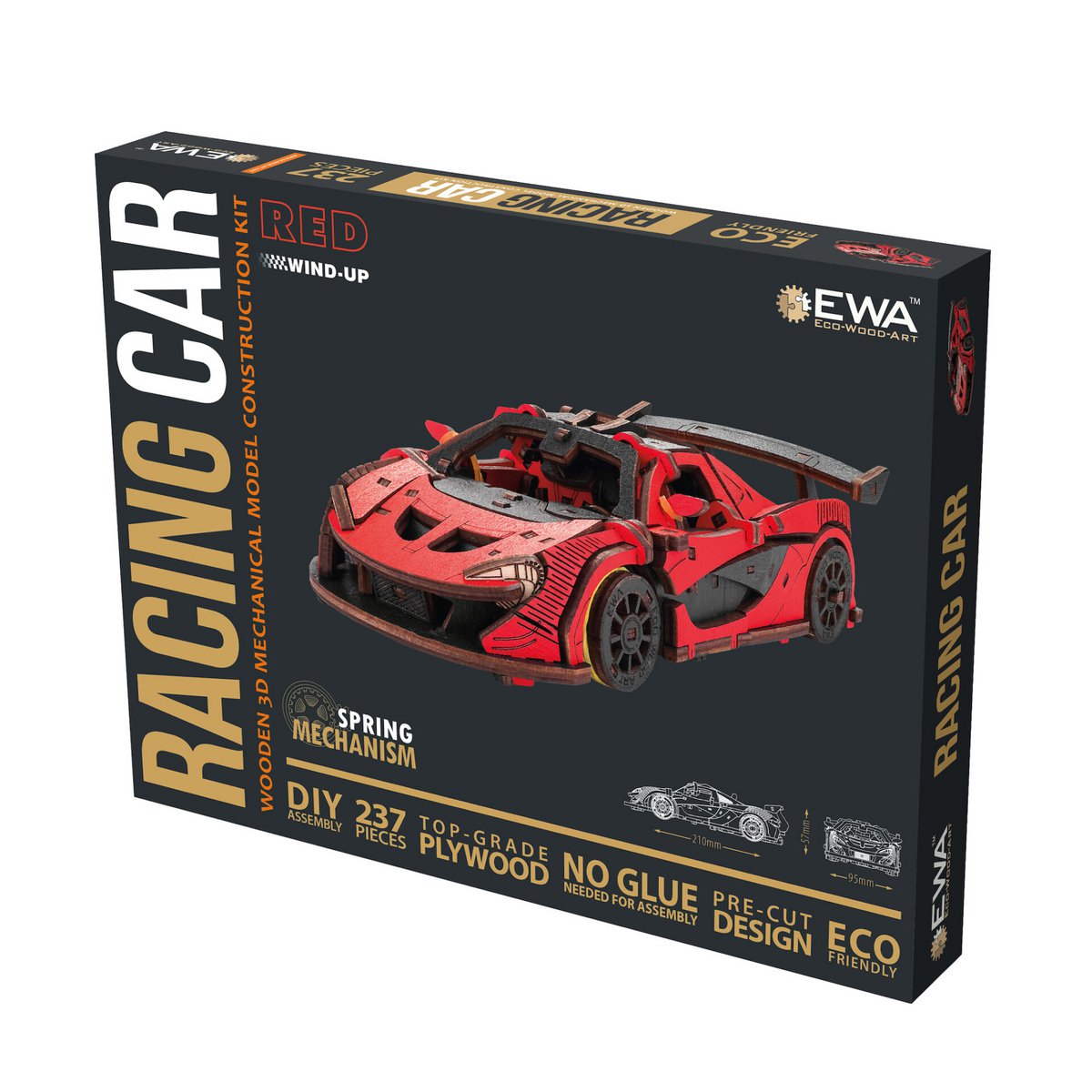 Eco Wood Art (EWA) DIY 3D Mechanical Model Racing Car Rot, 4073, 21x9,5x 5,7 cm