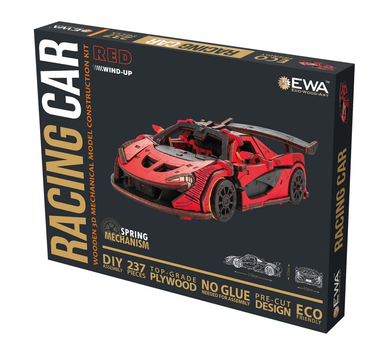 Eco Wood Art (EWA) DIY 3D Mechanical Model Racing Car Rot, 4073, 21x9,5x 5,7 cm