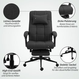 Office chair with pillow armrest Desk chair with tilt angle Height-adjustable swivel chair with footrest Linen foam PVC Light gray 66 x 76 x 112-120 cm