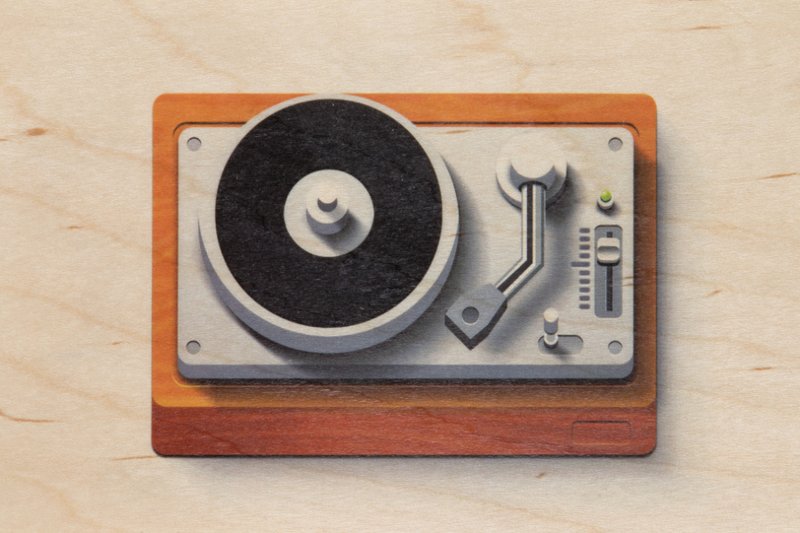 wooden postcard music icons turntable