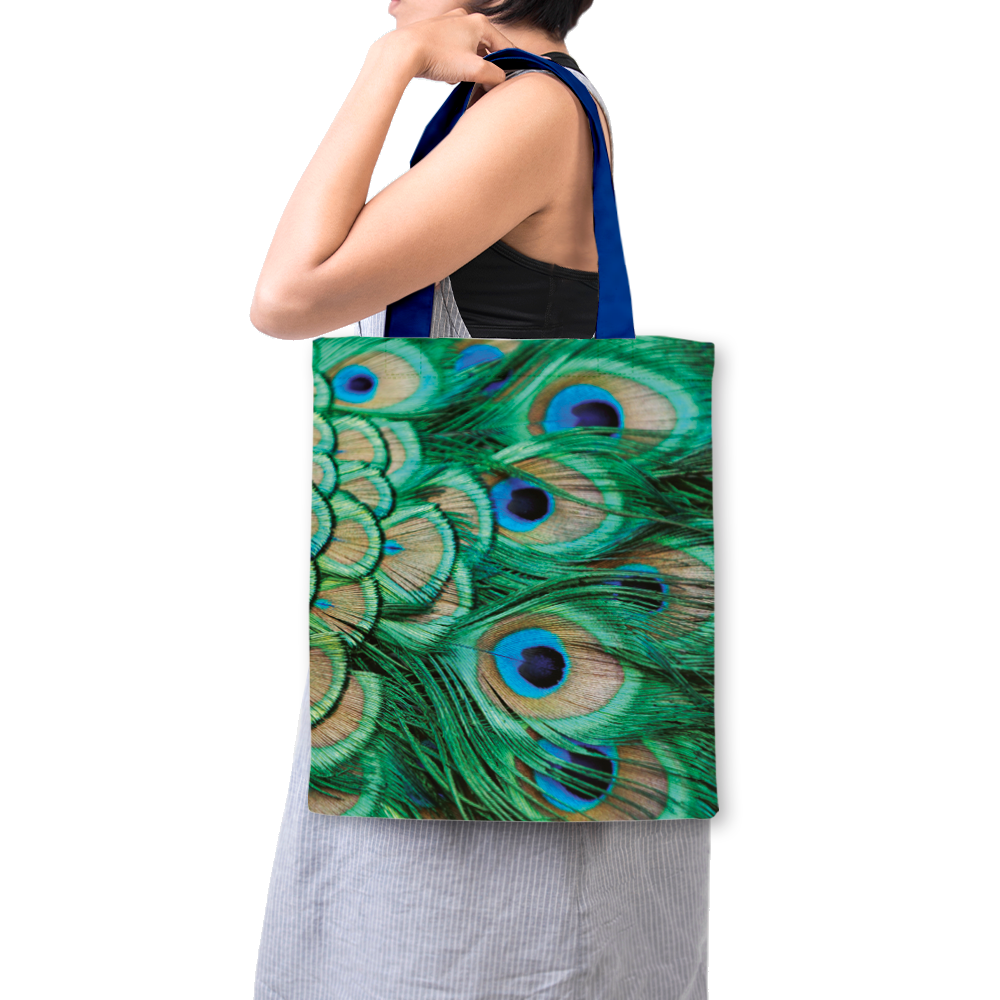 Cotton Tote Bag Luxe, Pfauenfedern