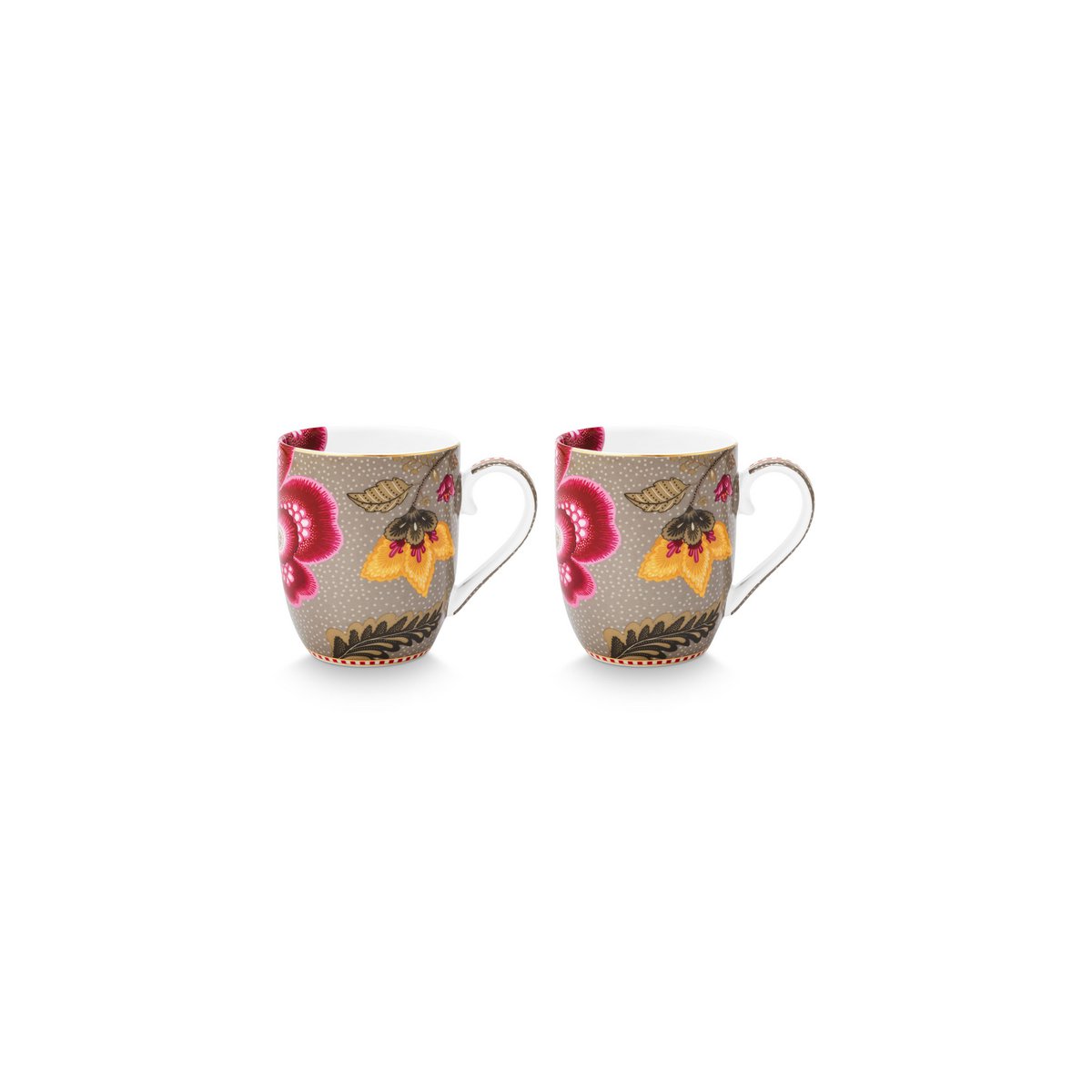 Set/2 Mugs Small Blooming Tales Fantasy Khaki