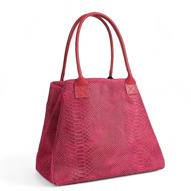 LOLA – Italiaanse leren tas met python-reliëf – Fuchsia