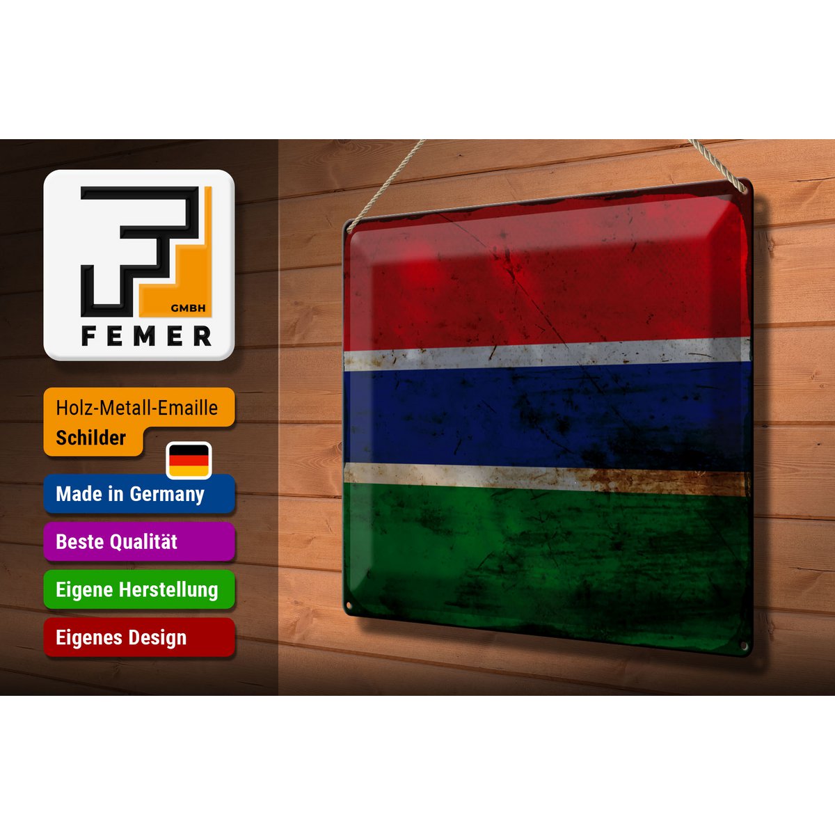 Blechschild Flagge Gambia 40x30cm Flag of the Gambia Rost