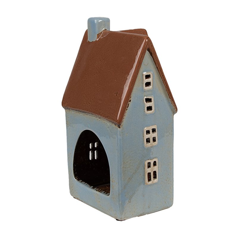 Photophore Maison 11x8x20 cm Bleu Marron Photophore en céramique