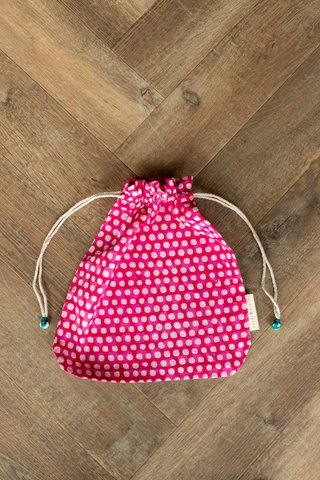 Stoffgeschenktüten Double Drawstring- Batik Collection - Fuchsia / Squares