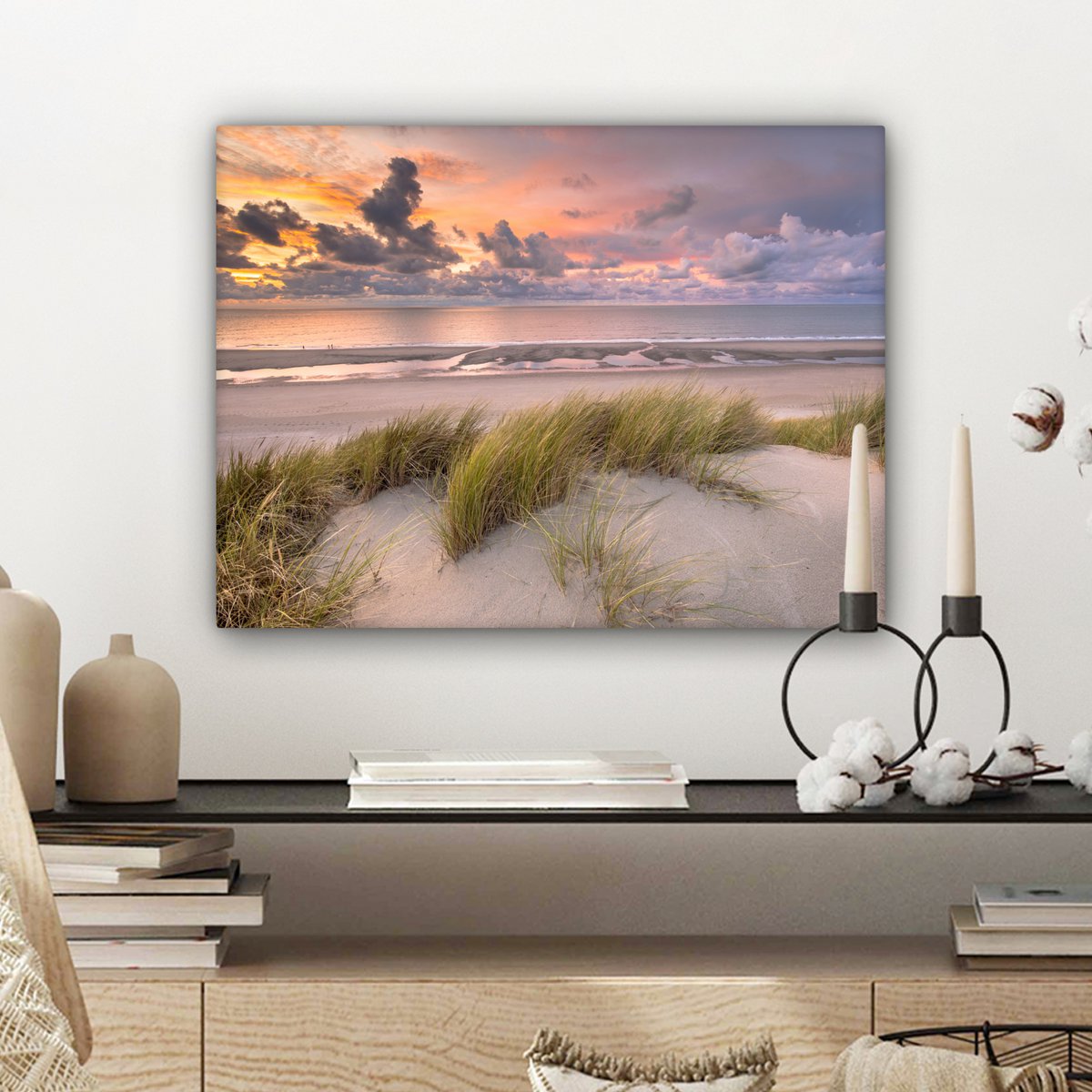 Pintura de lona - Decoración de pared - Sunset - Dune - Playa - Plantas - Mar