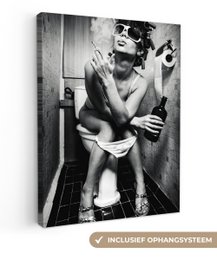 Canvas Painting - Wall Decoration Woman - Vintage - Curles - Toilet - Cigarette - Wall Decoration Living Room - Bedroom Decoration - Room Accessories - Canvas Paintings