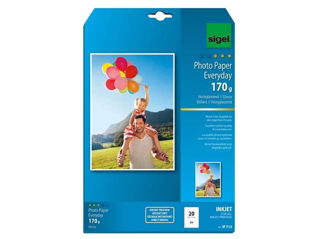 Carta fotografica Inkjet Sigel A4 Everyday+ 170 g/m² bianca 20 fogli lucidi