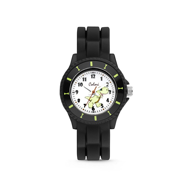 Colori Kidz 5-CLK115 Børneur med Dinosaur - Silikonerem - Ø 30 mm - Sort