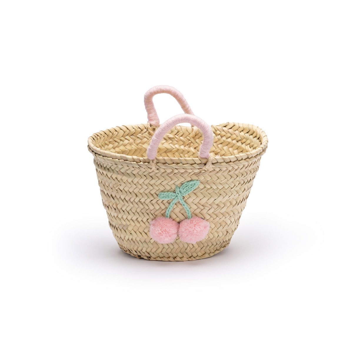 Kinderreiswieg, strandtas, 32 cm, strozak met pompons, meisjestas, handgemaakt, esparto tas
