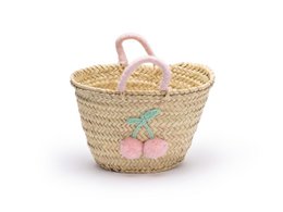 Kinderreiswieg, strandtas, 32 cm, strozak met pompons, meisjestas, handgemaakt, esparto tas