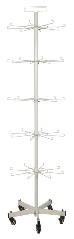 Vloerdisplay. Draaibare standaard, 5 lagen en 8 haken