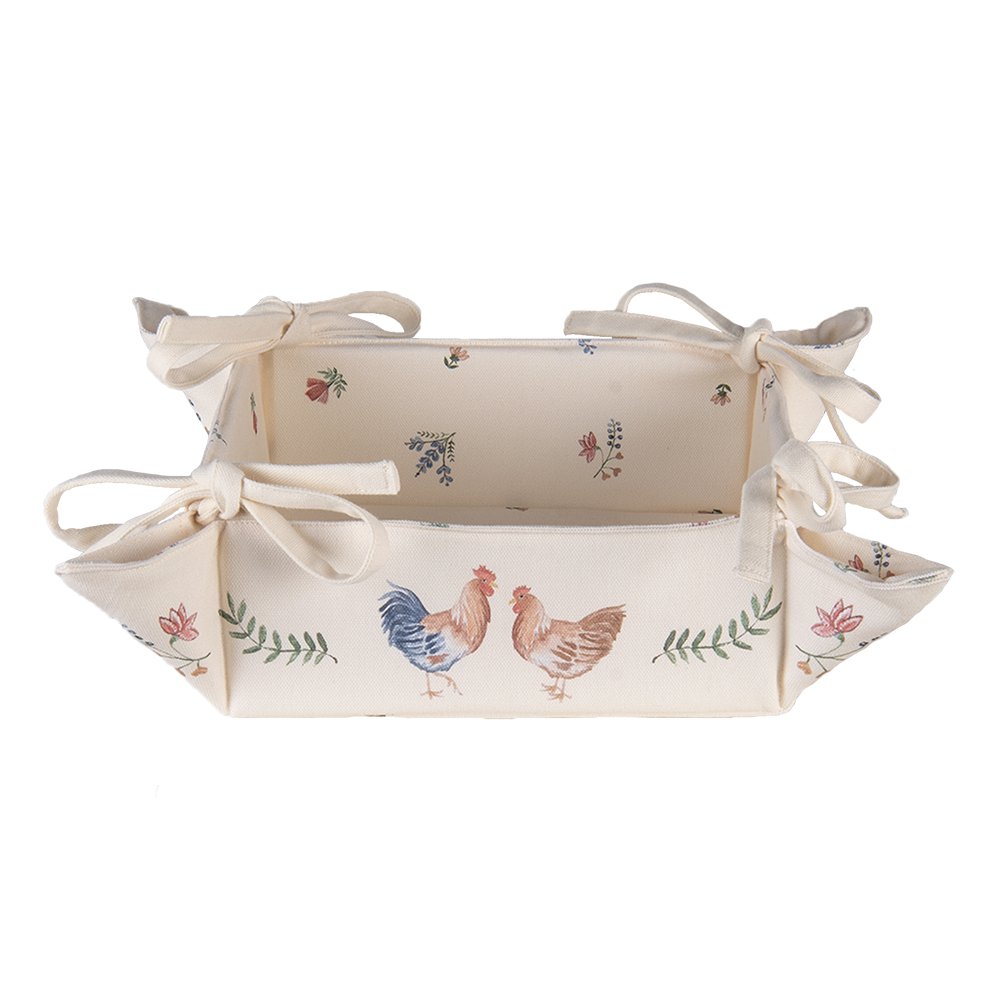 Broodmand 35x35x8 cm Beige Blauw Katoen Kip en Haan Cadeau Keuken