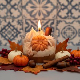 LAVURI Spicy Pumpkin Dessert Candle CUP, cinnamon scent handmade bio vegan soy wax - Duftkerze