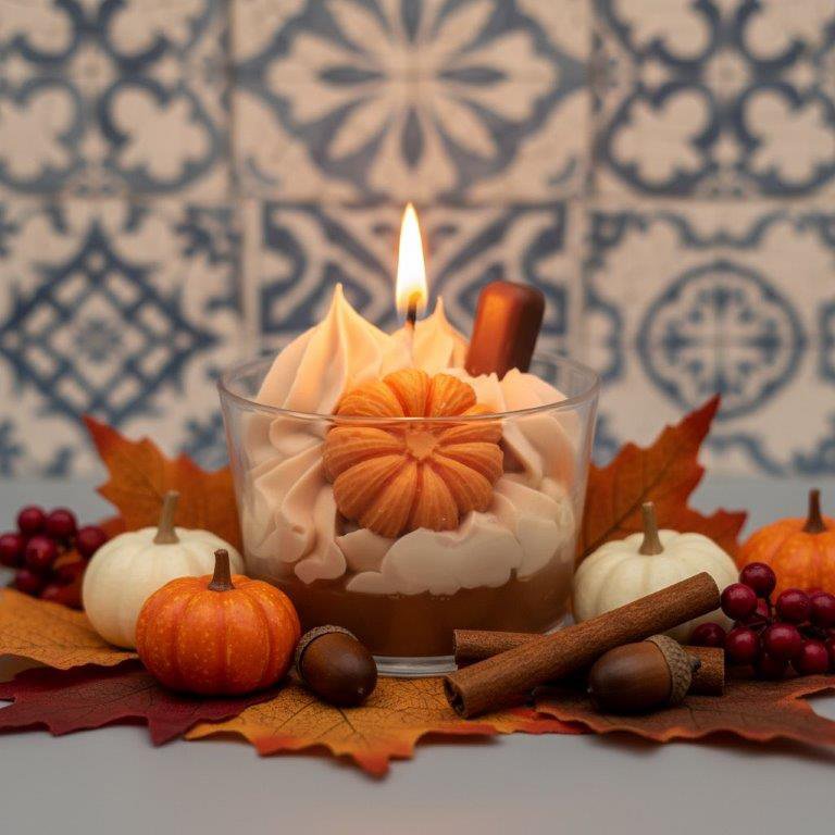 LAVURI Spicy Pumpkin Dessert Candle CUP, cinnamon scent handmade bio vegan soy wax - Duftkerze