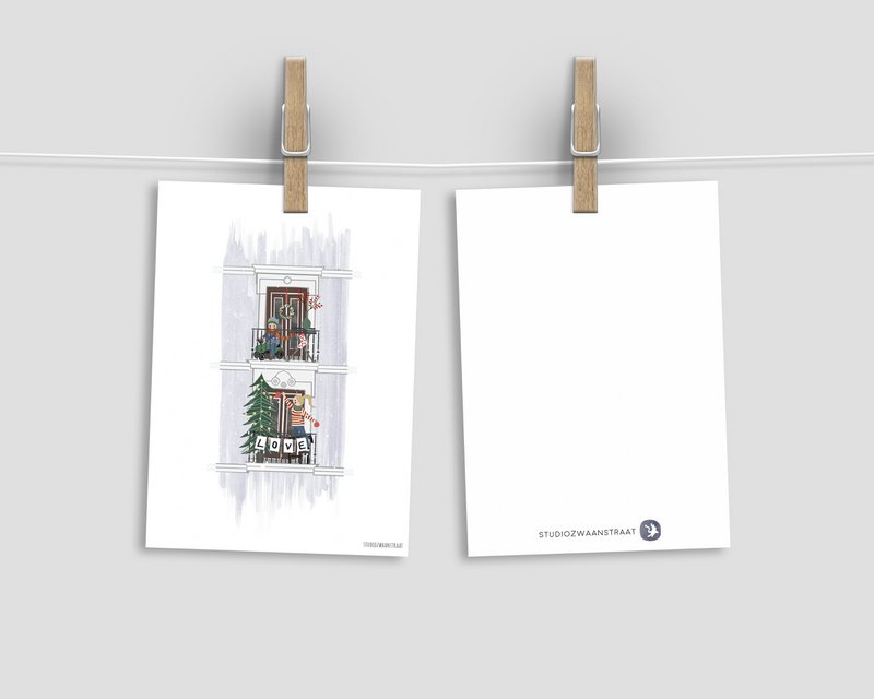 postkort - serie 'Christmas'- 'Julebalkon'