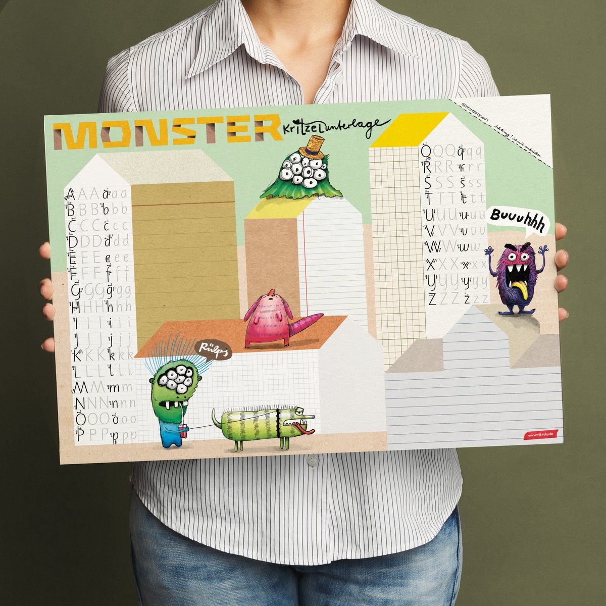 Schreibtischunterlage Monster – Kritzelunterlage mit ABC