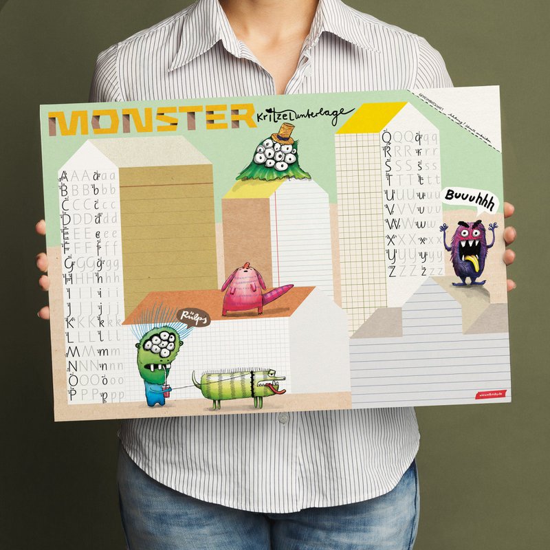 Schreibtischunterlage Monster – Kritzelunterlage mit ABC