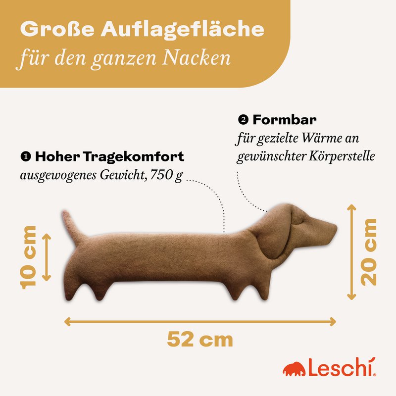 Bio-Körnerkissen mikrowellengeeignet, Wärmekissen für Nacken & Schulter, Hund Dackel