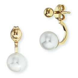 Elegant gold-plated sterling silver stud earrings with lustrous white pearls. Sophisticated and timeless design suitable for any occasion.