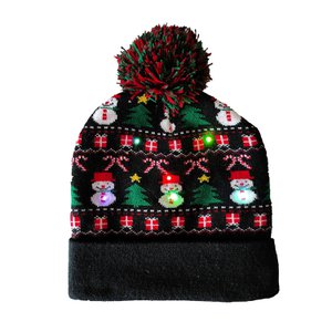 Blinkende Mütze – Schwarz mit Schneemann etc.