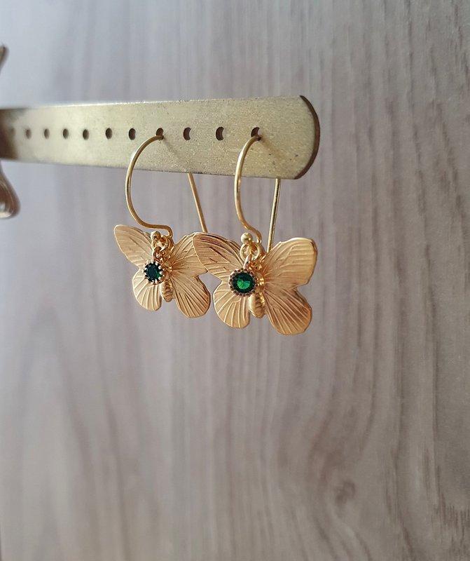 18K gold plated butterfly earrings with clear crystals