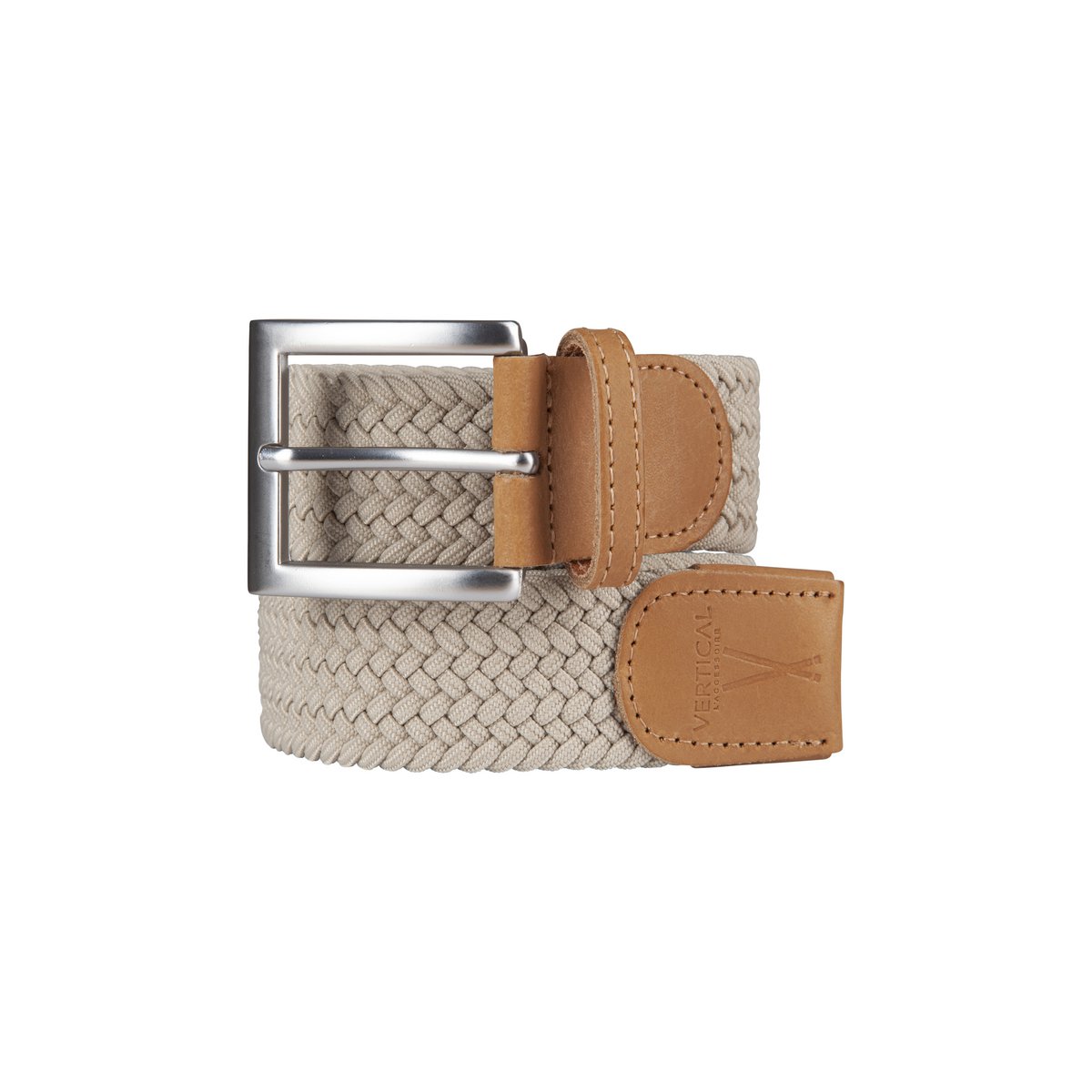 Beige elastic braided belt