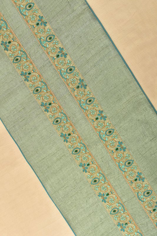 Bordløber | Broderet Dupion Silke Perlearbejde | 203x36 cm