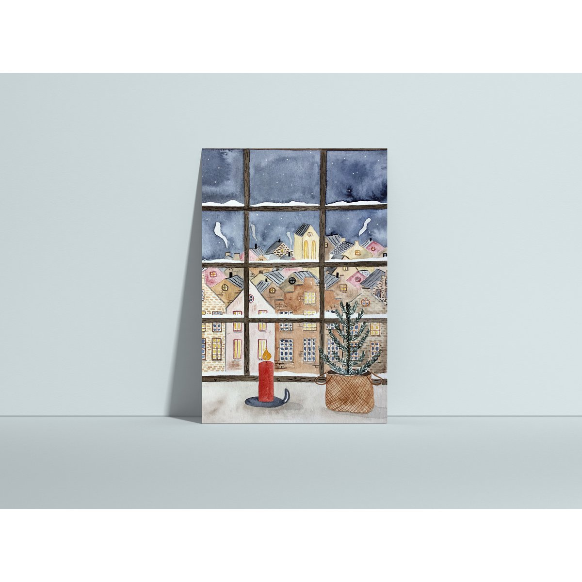 Christmas card window, postcard