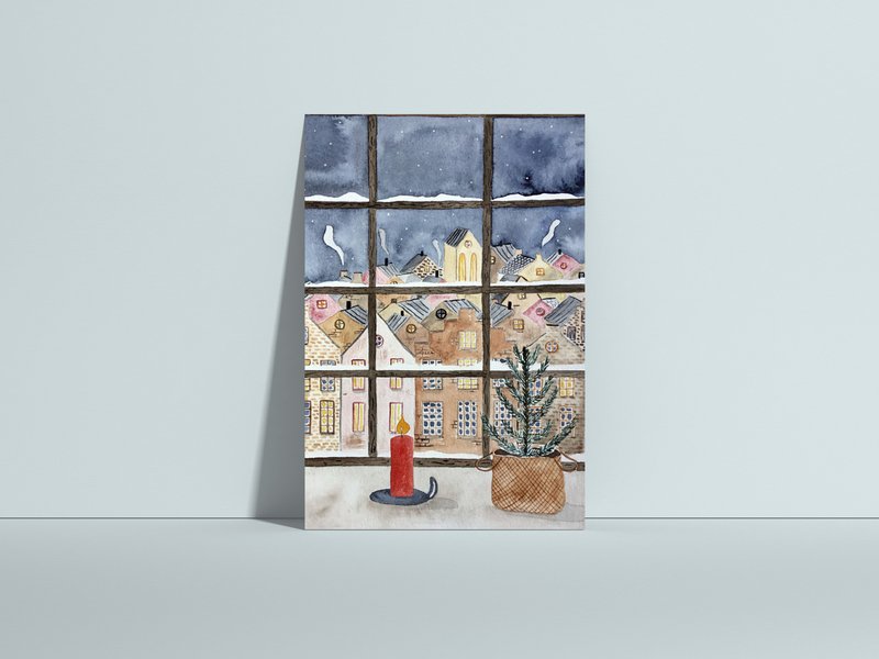 Christmas card window, postcard