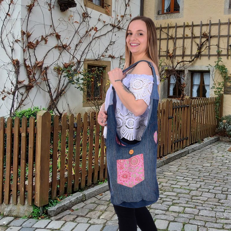 Bolso vaquero sostenible Sunsa. Bolso bandolera portátil de 2 caras. Bolso hobo. Bolso bandolera bohemio