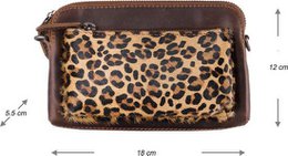 Arrigo Cognac Colored Dames CrossBody Tas/Clutch med Luiopard Direer Print in Learning