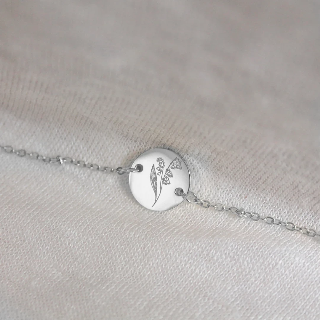 Bracelet Fleur de Naissance - Argent (peut être commandé par mois)