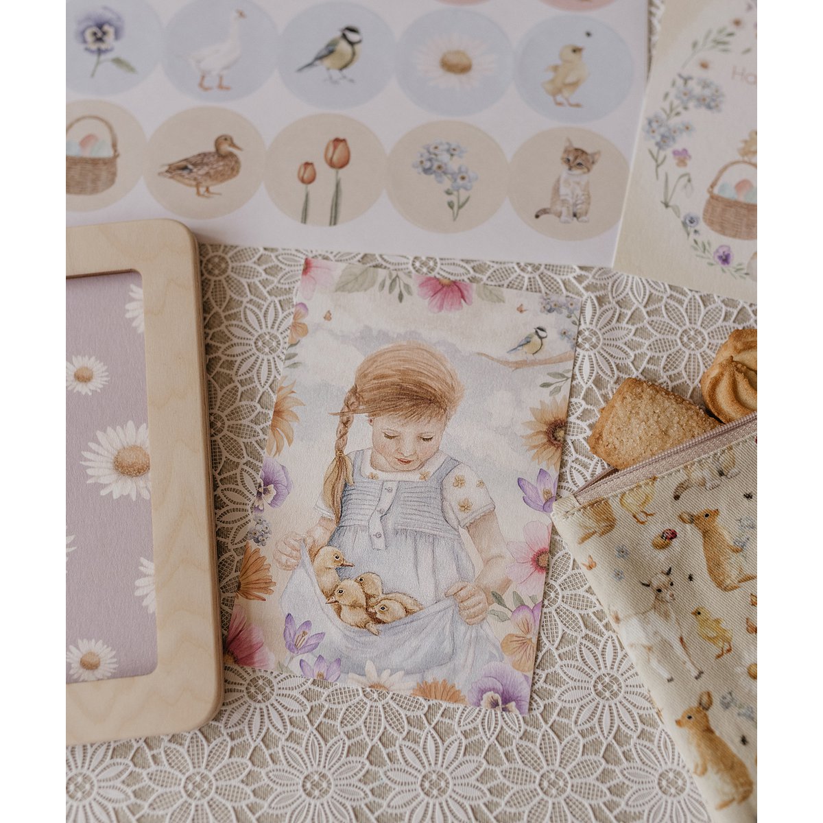 Ragazza da cartolina con anatre