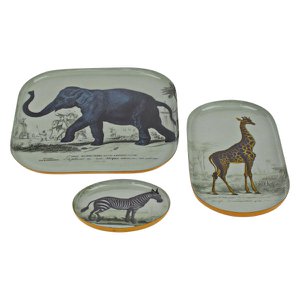 S/3 Tlg. Tablett Safari, Tiermotive, Metall, 21,5x21,5x1 cm