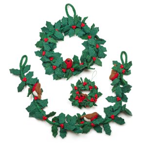 Handgemachte Filz biologisch abbaubare Holly Garland mit Robins Weihnachtsdekoration